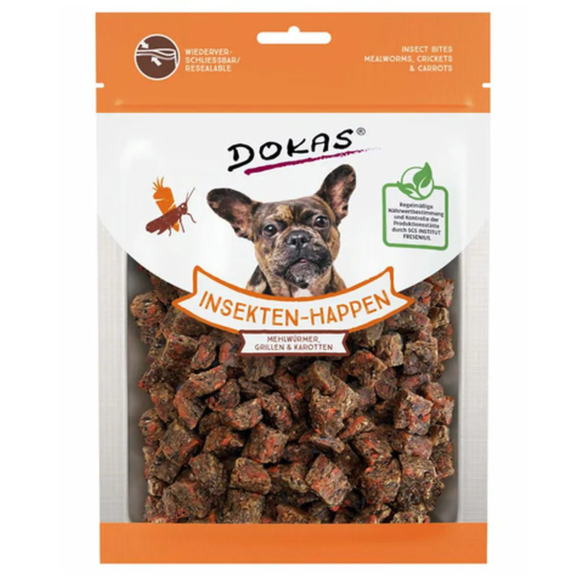 Dokas Dog Snack Insekten-Happen Mehlwürmer, Grillen, Karotte 100 g